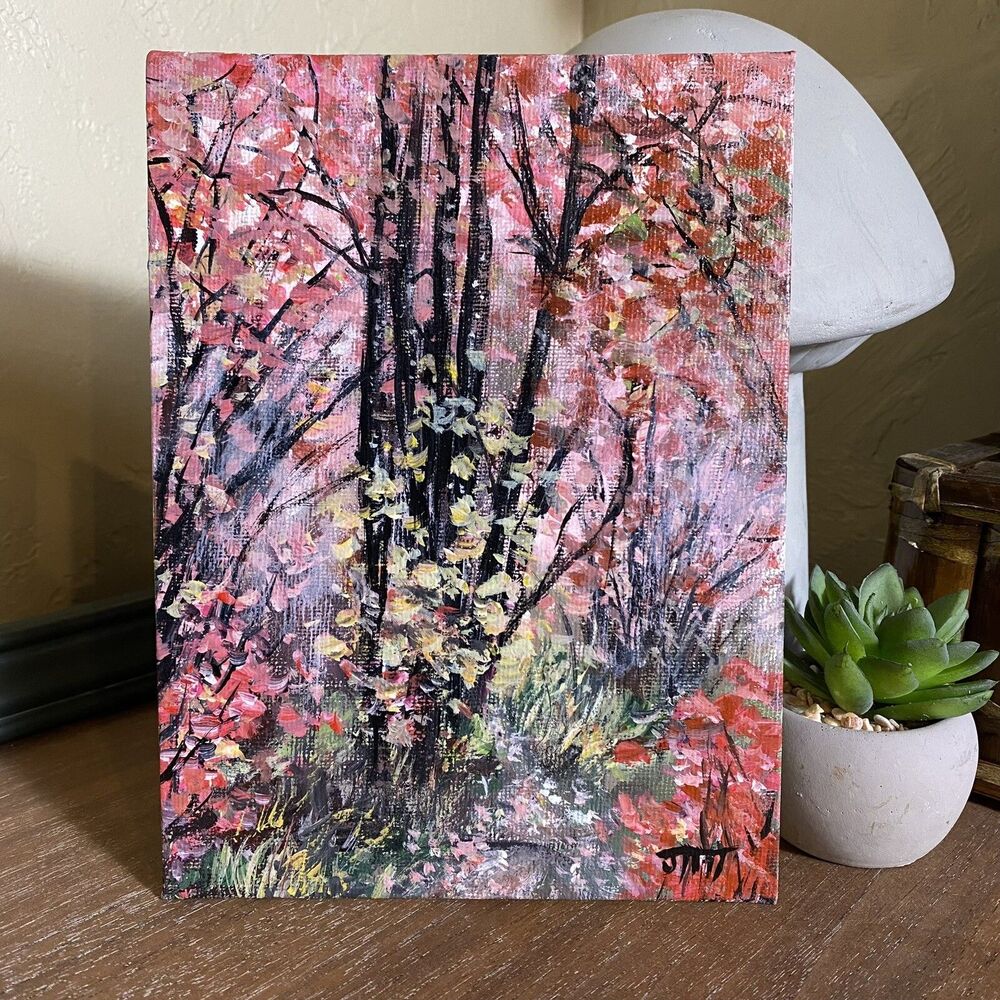 Signed J Tremethick Original Oil Painting Autumn Fog Abstract Floral Art 8x6